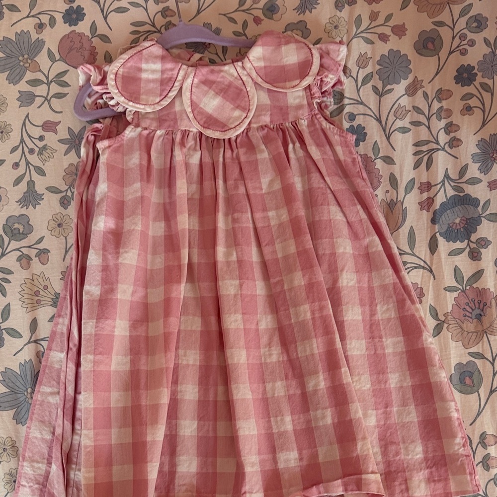 Pink Gingham Girls' Nightgown with Scalloped Yoke
